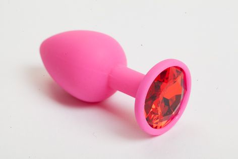 Розовая силиконовая анальная пробка с красным стразом - 7,1 см. - 4sexdreaM - купить с доставкой в Новосибирске