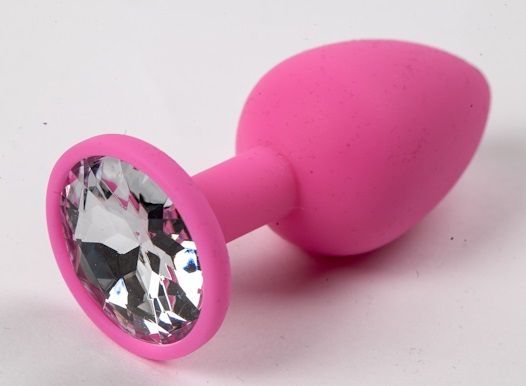 Розовая силиконовая анальная пробка с прозрачным стразом - 7,1 см. - 4sexdreaM - купить с доставкой в Новосибирске