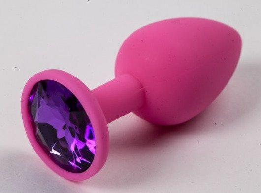 Розовая силиконовая анальная пробка с фиолетовым стразом - 7,1 см. - 4sexdreaM - купить с доставкой в Новосибирске