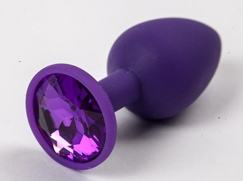 Фиолетовая силиконовая анальная пробка с фиолетовым стразом - 7,1 см. - 4sexdreaM - купить с доставкой в Новосибирске