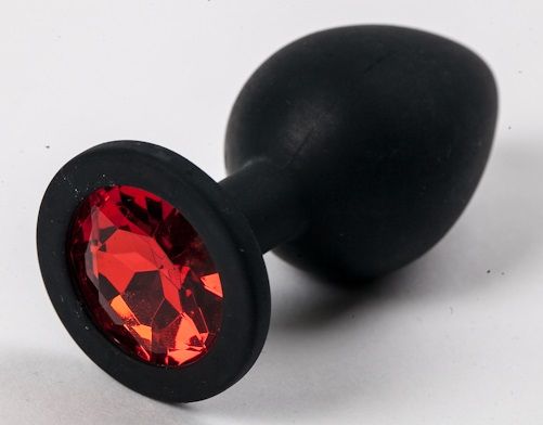 Черная силиконовая анальная пробка с красным стразом - 8,2 см. - 4sexdreaM - купить с доставкой в Новосибирске