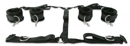 Набор чёрных фиксаторов для рук и ног с мягкой подкладкой - Пикантные штучки - купить с доставкой в Новосибирске
