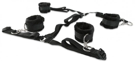 Набор чёрных фиксаторов для рук и ног с мягкой подкладкой - Пикантные штучки - купить с доставкой в Новосибирске
