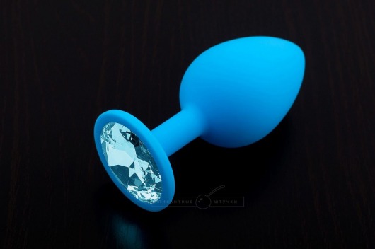 Большая голубая силиконовая пробка с голубым кристаллом - 9 см. - Пикантные штучки - купить с доставкой в Новосибирске
