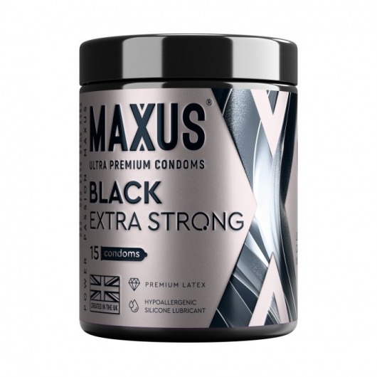 Черные утолщенные презервативы MAXUS Extra Strong с железным кейсом - 15 шт. - Maxus - купить с доставкой в Новосибирске