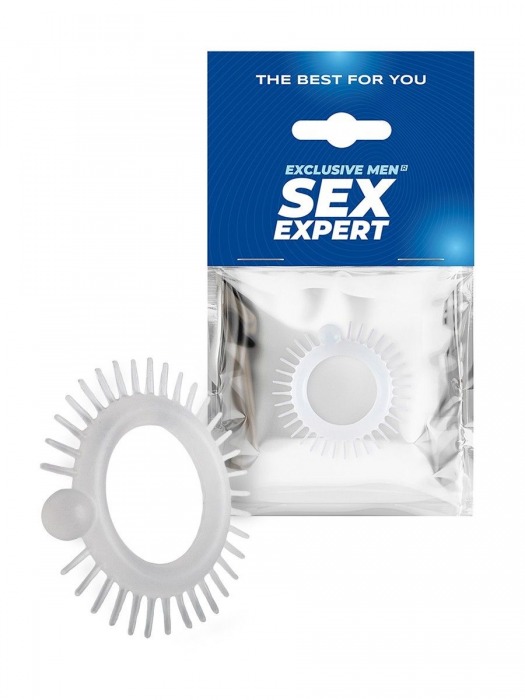 Эластичное эрекционное кольцо с шипиками и шариком - Sex Expert - в Новосибирске купить с доставкой