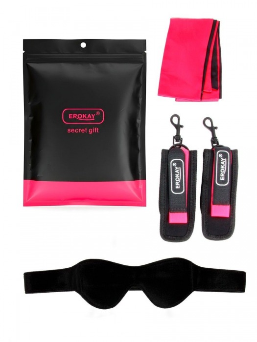 Черно-розовый эротический набор: маска, наручники и повязка - Erokay - купить с доставкой в Новосибирске