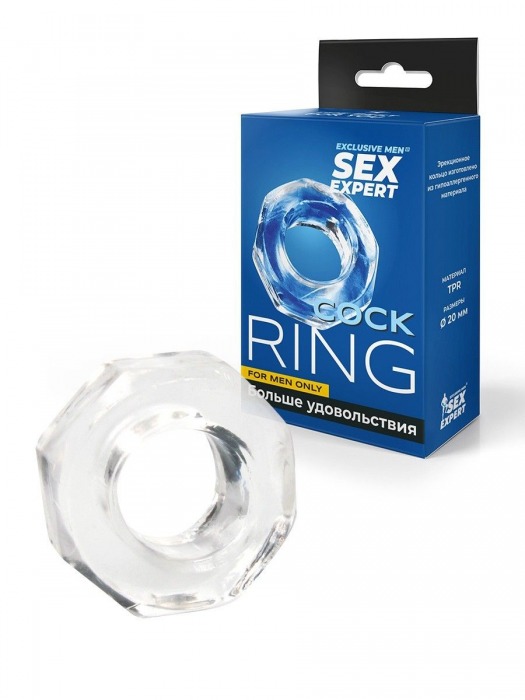 Прозрачное эрекционное кольцо в форме гайки - Sex Expert - в Новосибирске купить с доставкой