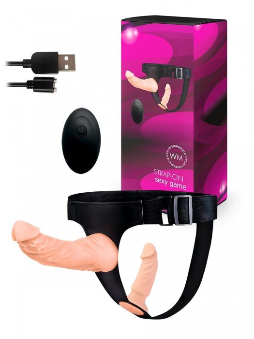 Женский страпон с 2 насадками, вибрацией и пультом ДУ - Erowoman-Eroman - купить с доставкой в Новосибирске