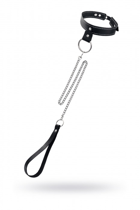Черный узкий однослойный ошейник с серебристым поводком-цепочкой - Pecado - купить с доставкой в Новосибирске