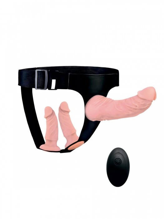 Женский страпон с 3 насадками и вибрацией - Erowoman-Eroman - купить с доставкой в Новосибирске