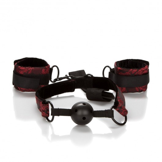Кляп с наручниками Breathable Ball Gag With Cuffs - California Exotic Novelties - купить с доставкой в Новосибирске