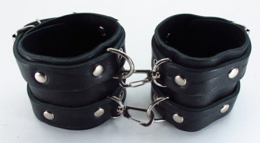 Широкие черные наручники с двумя ремешками - БДСМ Арсенал - купить с доставкой в Новосибирске