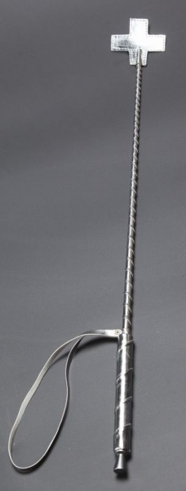 Серебристый стек с наконечником-крестом из искусственной кожи - 70 см. - Sitabella - купить с доставкой в Новосибирске