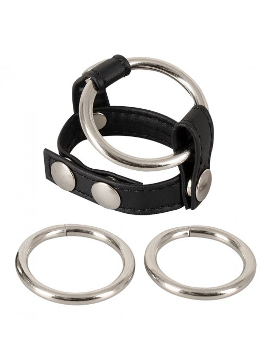 Подхват для мошонки с 3 съемными эрекционными кольцами Leder-Riemen - Orion - в Новосибирске купить с доставкой