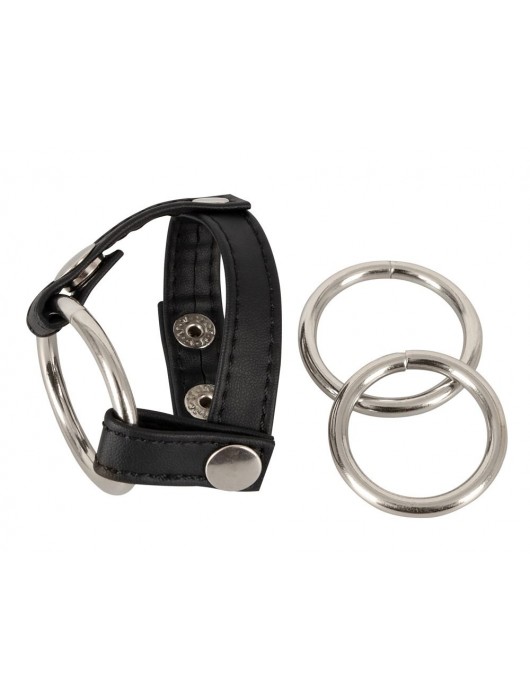 Подхват для мошонки с 3 съемными эрекционными кольцами Leder-Riemen - Orion - в Новосибирске купить с доставкой