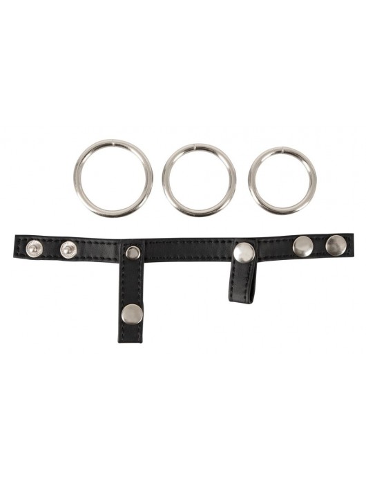 Подхват для мошонки с 3 съемными эрекционными кольцами Leder-Riemen - Orion - в Новосибирске купить с доставкой