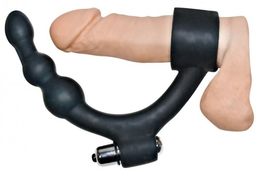 Эрекционное кольцо с вибрацией и анальным стимулятором Black Hour Penisring - Orion - в Новосибирске купить с доставкой