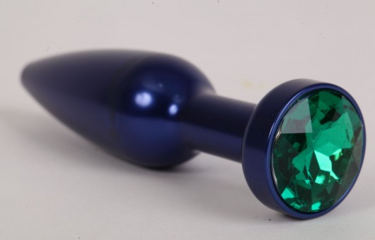 Большая синяя анальная пробка с зеленым стразом - 11,2 см. - 4sexdreaM - купить с доставкой в Новосибирске
