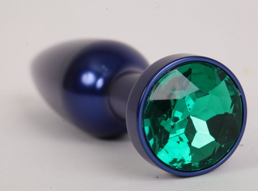 Большая синяя анальная пробка с зеленым стразом - 11,2 см. - 4sexdreaM - купить с доставкой в Новосибирске