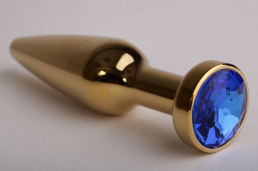 Золотистая анальная пробка с синим кристаллом - 11,2 см. - 4sexdreaM - купить с доставкой в Новосибирске