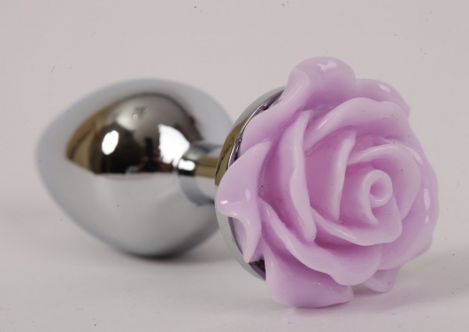 Серебристая анальная пробка с сиреневой розочкой - 8 см. - 4sexdreaM - купить с доставкой в Новосибирске