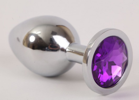 Серебристая анальная пробка с фиолетовым стразом - 8,2 см. - 4sexdreaM - купить с доставкой в Новосибирске