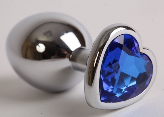 Серебристая анальная пробка с синим стразиком-сердечком - 8,2 см. - 4sexdreaM - купить с доставкой в Новосибирске