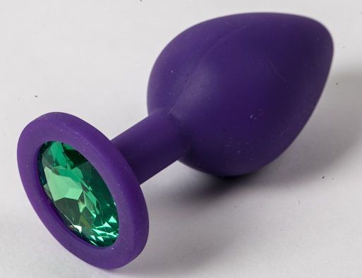 Фиолетовая силиконовая пробка с зеленым кристаллом - 9,5 см. - 4sexdreaM - купить с доставкой в Новосибирске