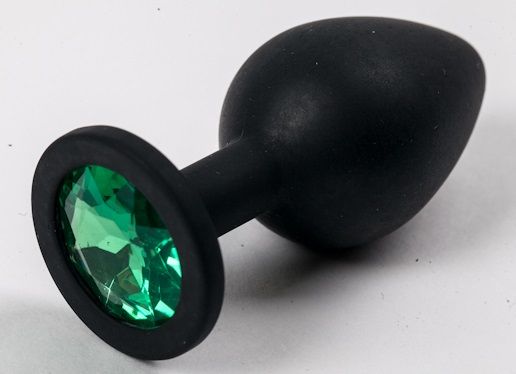 Черная силиконовая анальная пробка с зеленым кристаллом - 9,5 см. - 4sexdreaM - купить с доставкой в Новосибирске