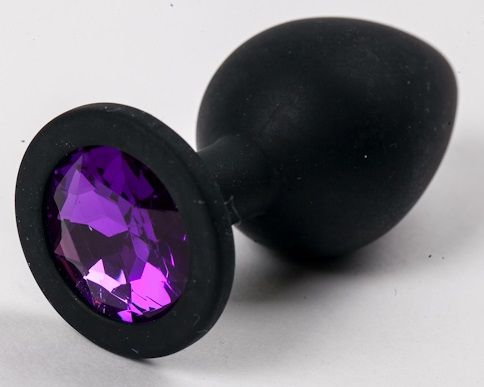 Черная силиконовая анальная пробка с фиолетовым кристаллом - 9,5 см. - 4sexdreaM - купить с доставкой в Новосибирске