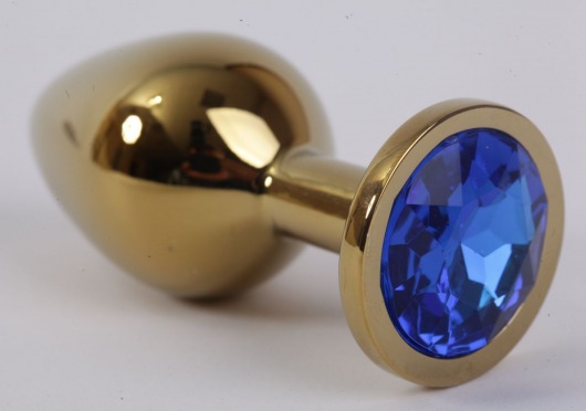 Золотистая анальная пробка с синим кристаллом - 8,2 см. - 4sexdreaM - купить с доставкой в Новосибирске