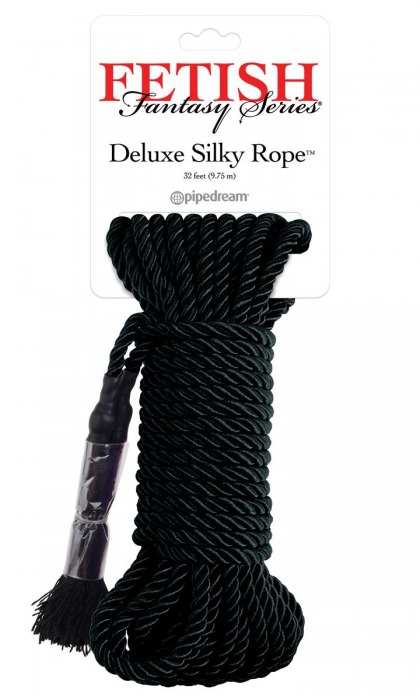 Черная веревка для фиксации Deluxe Silky Rope - 9,75 м. - Pipedream - купить с доставкой в Новосибирске