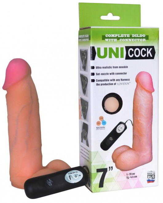 Фаллическая насадка Харнесс UNICOCK 7  с вибрацией - 19 см. - LOVETOY (А-Полимер) - купить с доставкой в Новосибирске