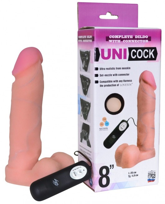 Фаллическая насадка Харнесс UNICOCK 8  с вибрацией - 20 см. - LOVETOY (А-Полимер) - купить с доставкой в Новосибирске