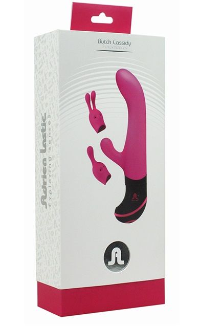 Ярко-розовый вибратор Butch Cassidy с клиторальным стимулятором и насадками к нему - 20 см. - Adrien Lastic