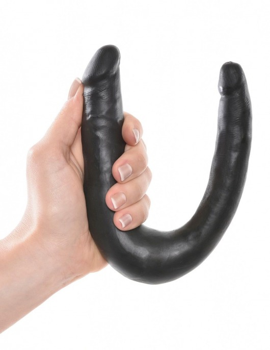 Чёрный двусторонний фаллоимитатор U-Shaped Small Double Trouble - 33,5 см. - Pipedream