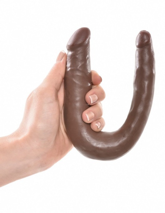 Коричневый двусторонний фаллоимитатор U-Shaped Small Double Trouble - 33,5 см. - Pipedream