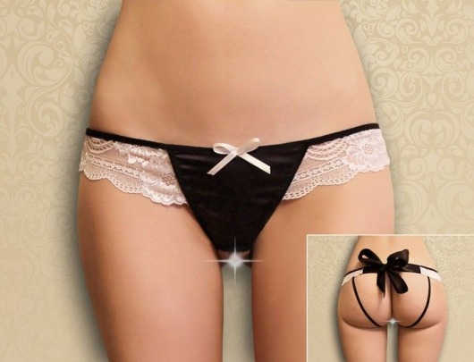 Оригинальные трусики с кружевным пояском, открытой попкой и бантиком (большой размер) - FlirtOn купить с доставкой