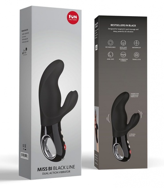Элегантный чёрный перезаряжаемый вибратор MiSS BI с клиторальным отростком - 17 см. - Fun Factory