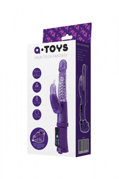 Фиолетовый вибратор с клиторальным стимулятором и крепкой присоской в основании - A-toys