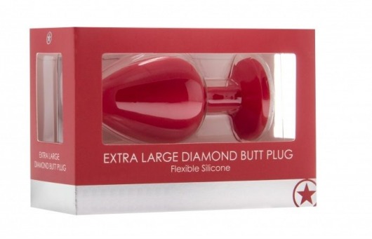 Красная анальная пробка OUCH! Extra Large Diamond Butt Plug с кристаллом - 9,3 см. - Shots Media BV - купить с доставкой в Новосибирске