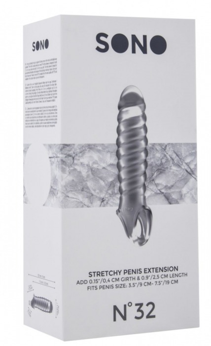 Прозрачная ребристая насадка Stretchy Penis Extension No.32 - Shots Media BV - в Новосибирске купить с доставкой
