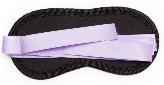 Чёрная маска на глаза Purple Black с фиолетовыми завязками - Пикантные штучки - купить с доставкой в Новосибирске