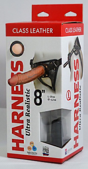 Насадка-фаллоимитатор на кожаных трусиках Harness Ultra Realistic 8  - 20 см. - LOVETOY (А-Полимер) - купить с доставкой в Новосибирске