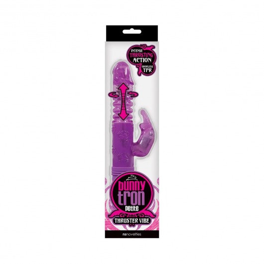 Фиолетовый вибромассажер с клиторальной стимуляцией BunnyTron Petite Thruster Vibe - 25 см. - NS Novelties