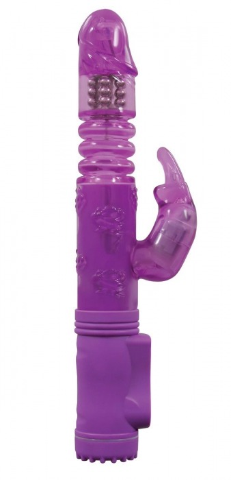 Фиолетовый вибромассажер с клиторальной стимуляцией BunnyTron Petite Thruster Vibe - 25 см. - NS Novelties
