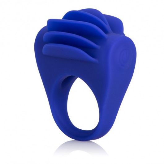 Синее эрекционное кольцо с рёбрышками и вибрацией Silicone Fluttering Enhancer - California Exotic Novelties - в Новосибирске купить с доставкой
