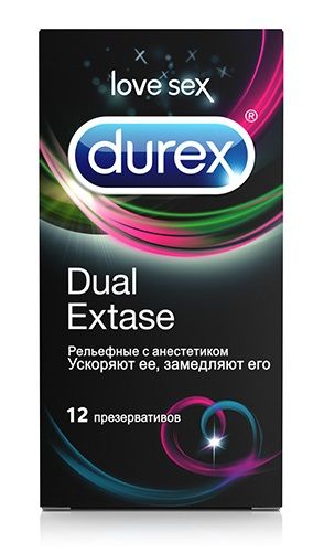 Рельефные презервативы с анестетиком Durex Dual Extase - 12 шт. - Durex - купить с доставкой в Новосибирске