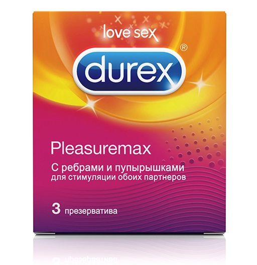 Рельефные презервативы с точками и рёбрами Durex Pleasuremax - 3 шт. - Durex - купить с доставкой в Новосибирске
